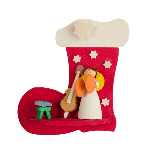 Santa Boot with Angel Ornament by Graupner Holzminiaturen