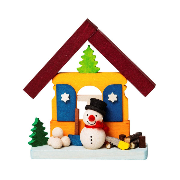 House Ornament with Smowman by Graupner Holzminiaturen