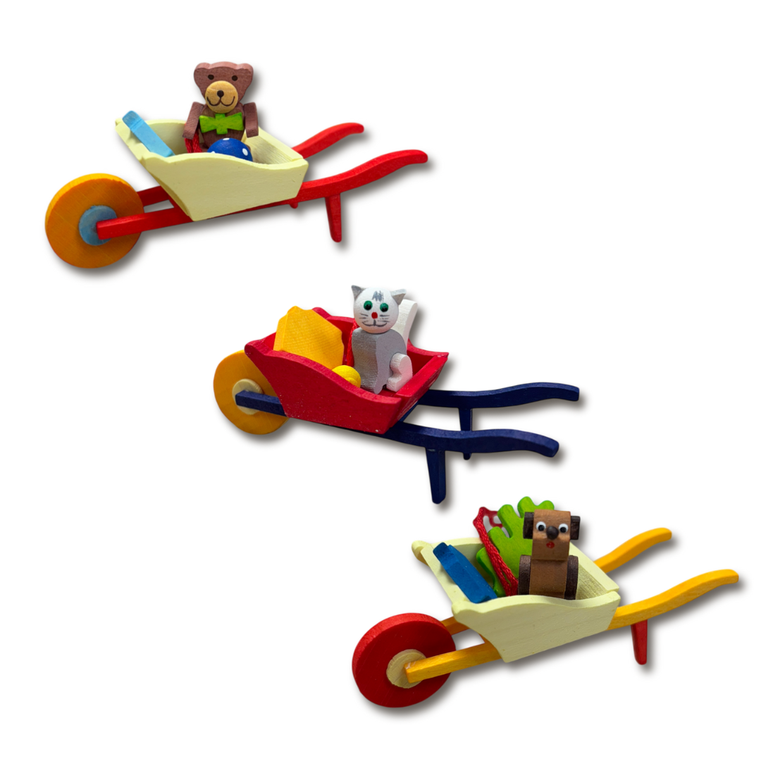 Wheelbarrow with animal Ornament by Graupner Holzminiaturen