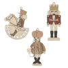 Three wooden layered ornaments depicting erzgebirge figures by Kuhnert