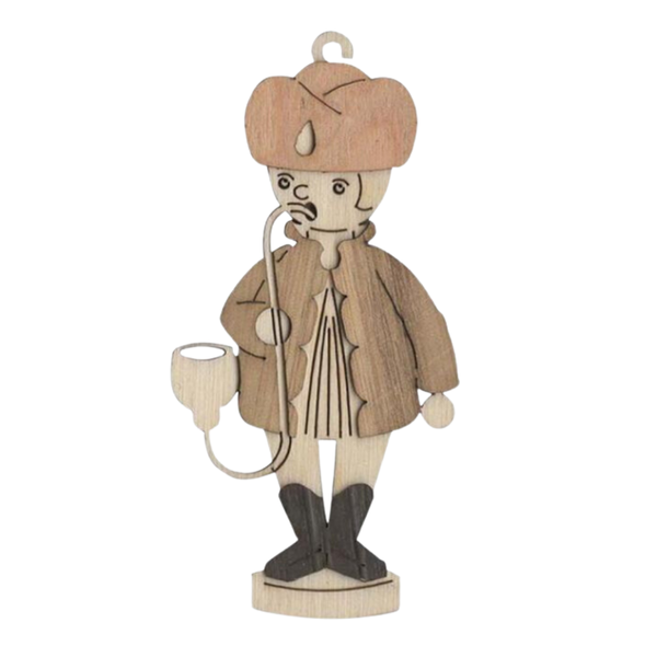 Wooden layered ornaments depicting a smoking man figure by Kuhnert