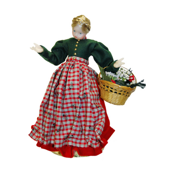 Wax Girl with Red and Green Dress, Plaid Apron by Margarete and Leonore Leidel in Iffeldorf