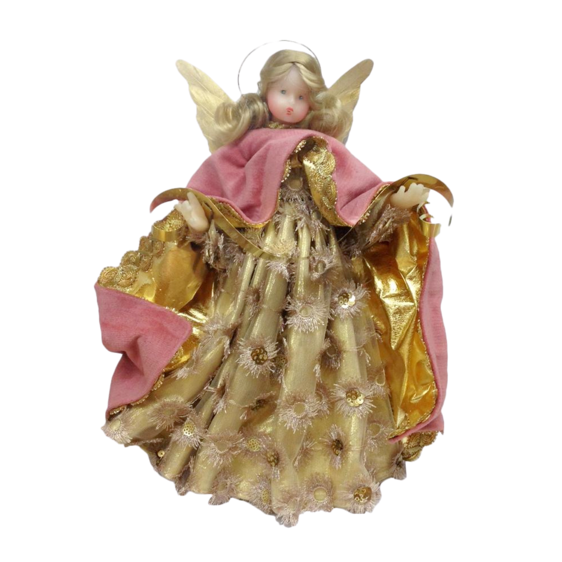 Large Pink Tulle Flowered Wax Angel by Margarete and Leonore Leidel in Iffeldorf