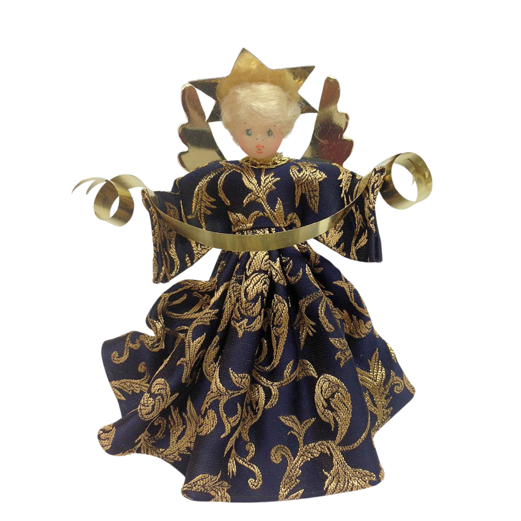 Dark Blue Brocade Wax Angel by Margarete and Leonore Leidel in Iffeldorf