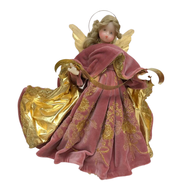 Pink Embroidered Fabric Wax Angel by Margarete and Leonore Leidel in Iffeldorf