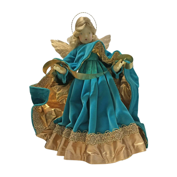 Large Angel in Turquoise Velvet Dress by Lenore Leidel in Iffeldorf