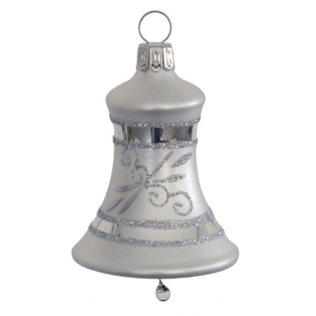 Small White Capped Bell with Silver Decoration, Ornament by Glas Bartholmes