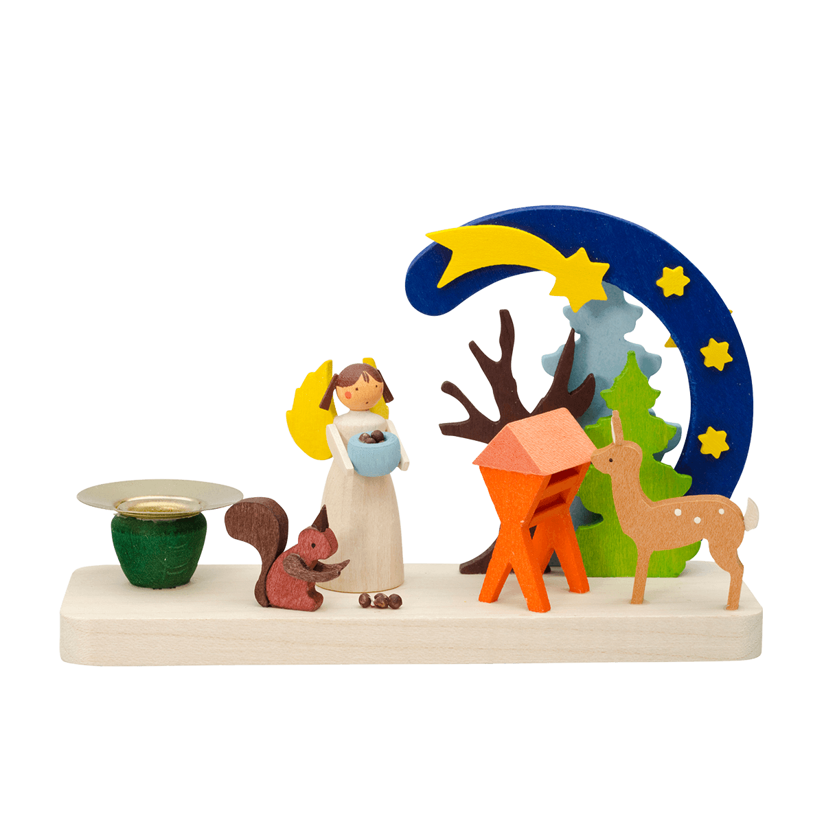 Candle holder, Angels with deer by Graupner Holzminiaturen