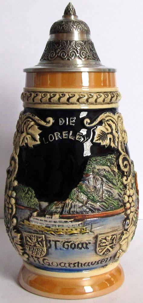 German Loreley Beer Stein, Painted, .5L, 8.75