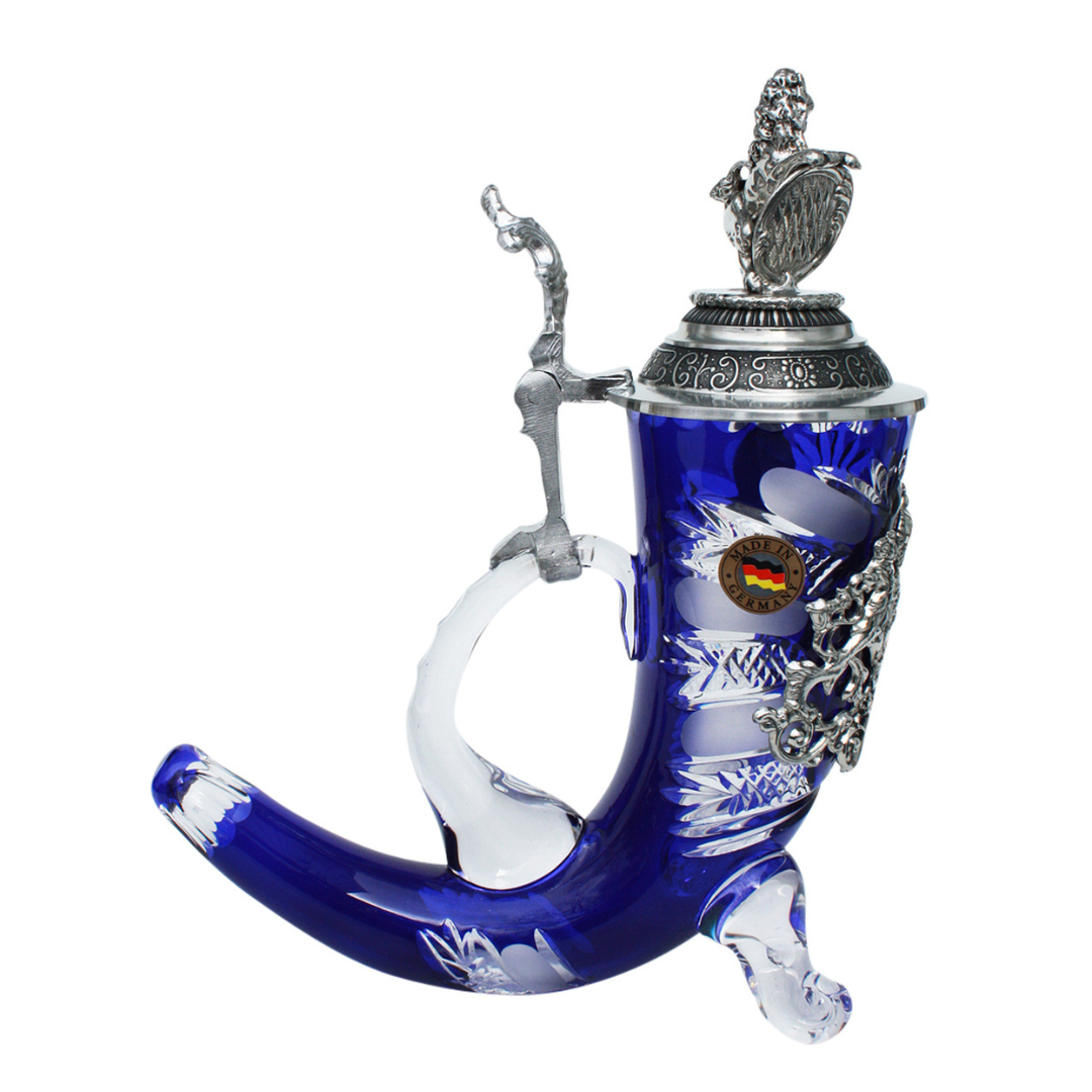 Blue, Bavarian Crystal Horn Stein by King Werk GmbH and Co