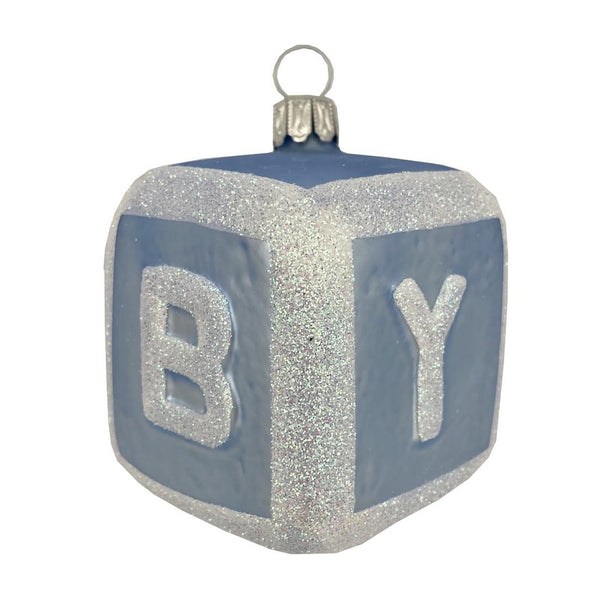 Baby Block Ornament, blue by Glas Bartholmes