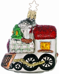 Santa' Shiny Steam Engine Ornament by Inge Glas of Germany