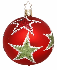 Red Ball with Green Stars Medium Ornament by Inge Glas of Germany