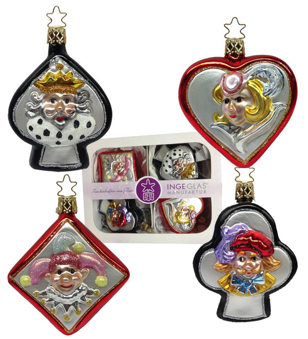 Boxed Set of 4 Playing Card Ornaments by Inge Glas of Germany