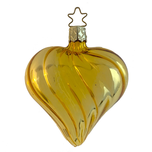 Mercury Glass Heart, shiny amber by Inge Glas of Germany