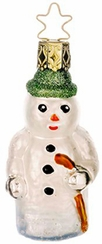 Green Topped Traveler Snowman Ornament by Inge Glas of Germany