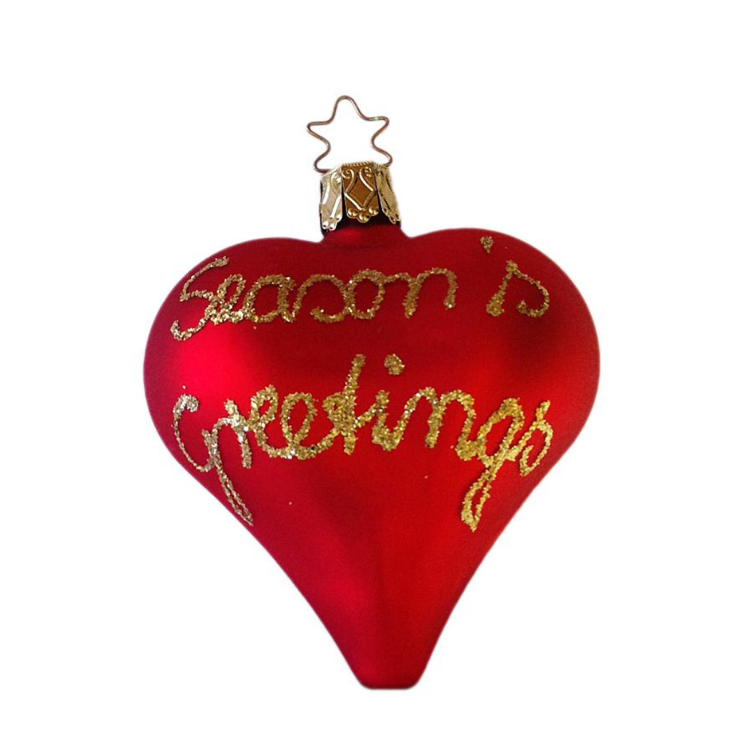 Holiday Greetings Happy New Year Heart Ornament by Inge Glas of Germany