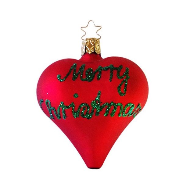 Holiday Greetings Happy New Year Heart Ornament by Inge Glas of Germany