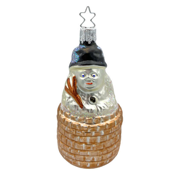 Snowman in Chimney Ornament by Inge Glas of Germany