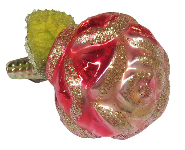 Small Gold and Red Clip-On Rose Ornament by Inge Glas of Germany