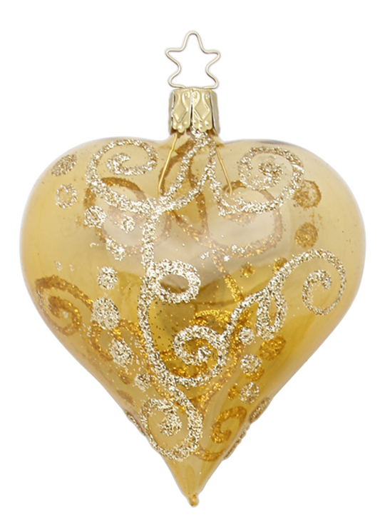 4" Milano Heart, Inkagold Shiny Transparent Ornament by Inge Glas of Germany