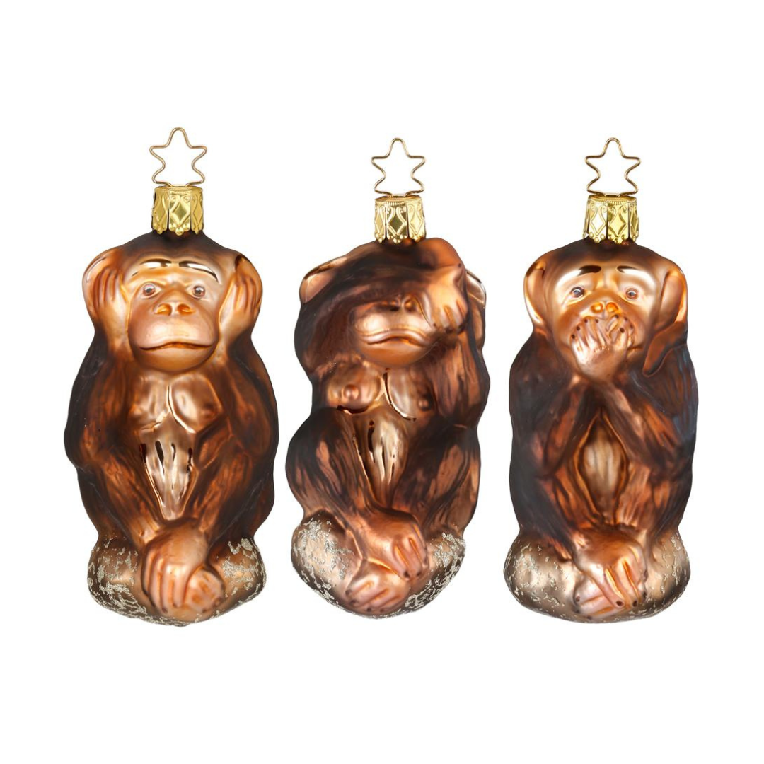 Hear, See, Speak No Evil, Set of Three Ornaments by Inge Glas of Germany