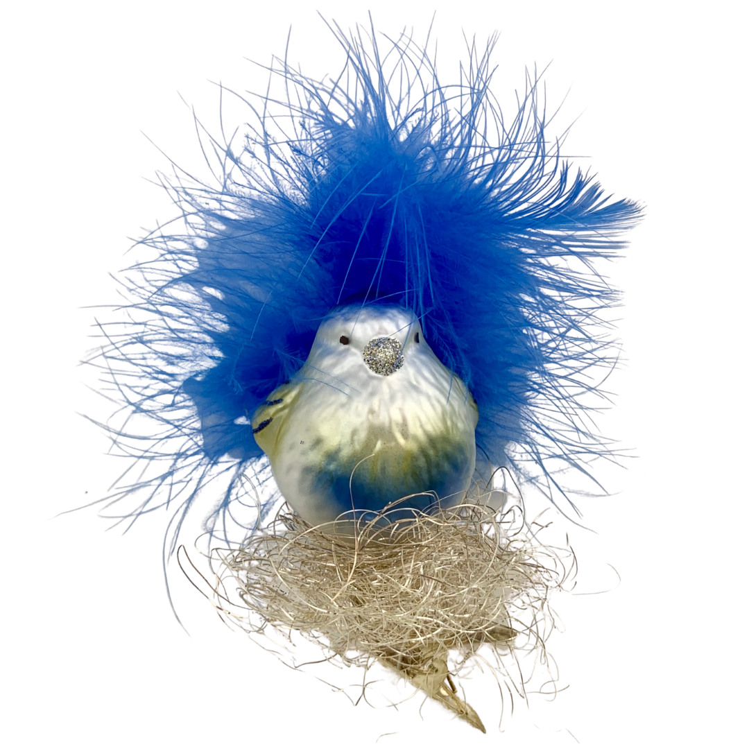 Bird, blue, with blue feather tail by Inge Glas of Germany