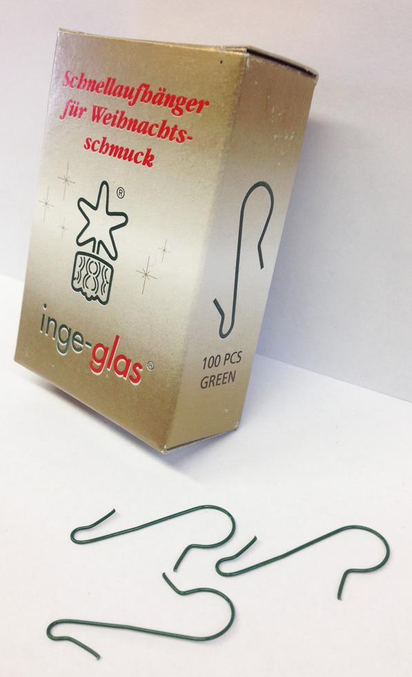 Box of 100 Green Christmas Ornament Hangers by Inge Glas of Germany