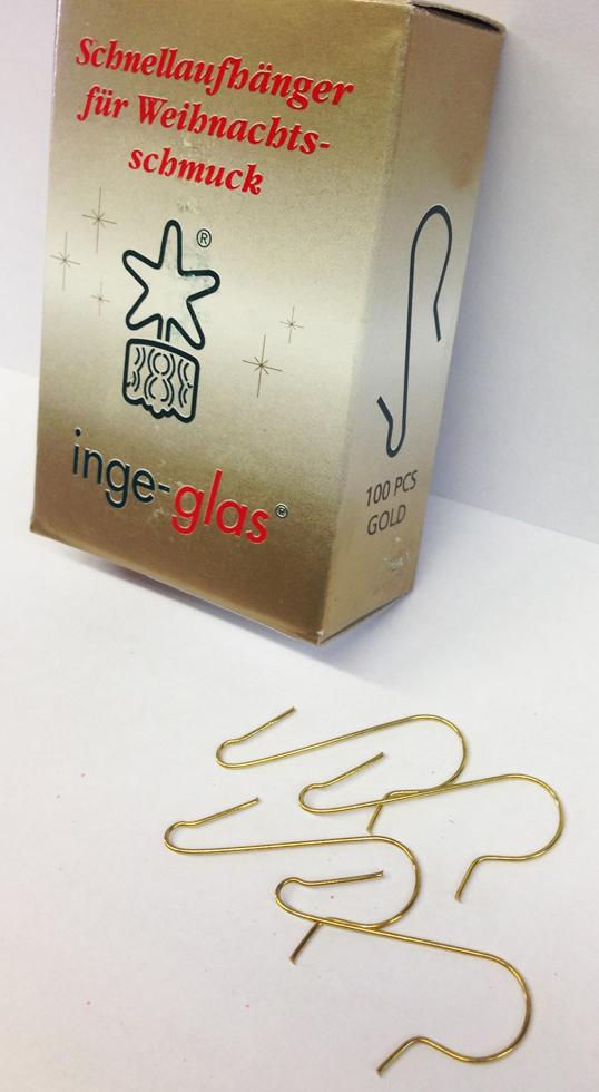 Box of 100 Gold Christmas Ornament Hangers by Inge Glas of Germany