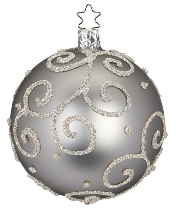 3.2" Grey Barocco Ball Ornament by Inge Glas of Germany