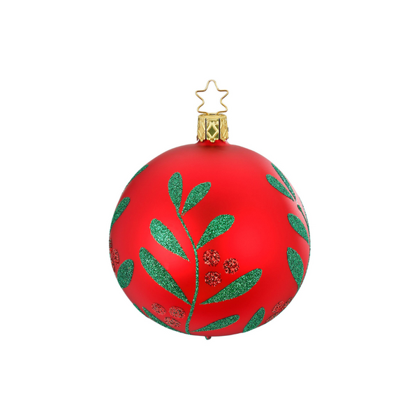 Christmas Leaf Ball, red matte, small made by Inge Glas of Germany