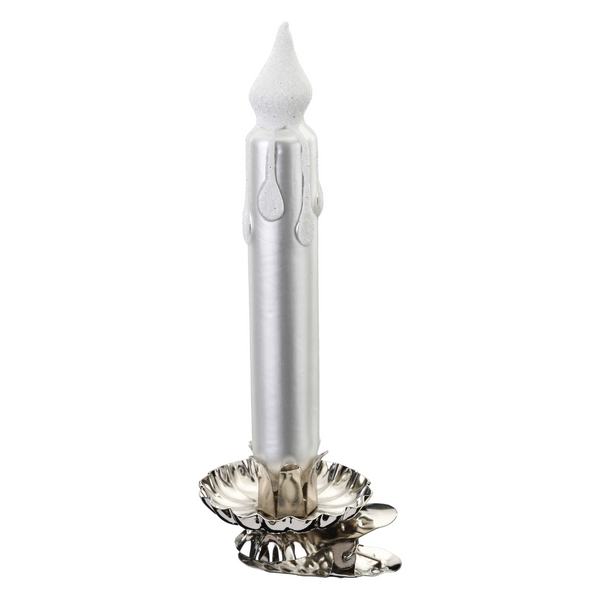 Glitter Flame Candle in Silver matte, Ornament by Inge Glas of Germany