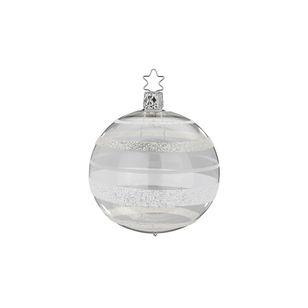 Shimmering Stripes Ball, silver, 6cm by Inge Glas of Germany