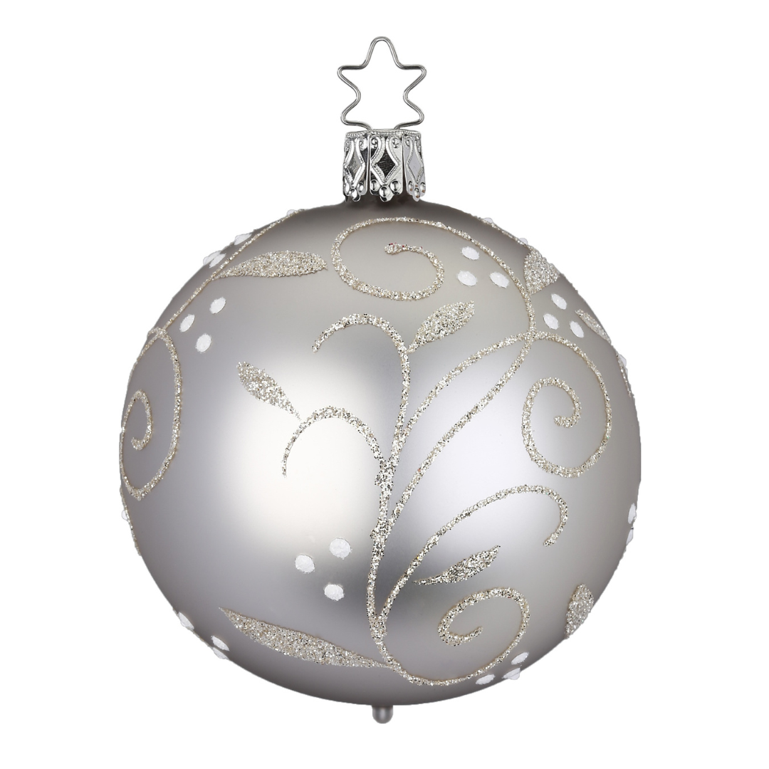 Winter Berries Ball, silver matte, 10cm by Inge Glas of Germany