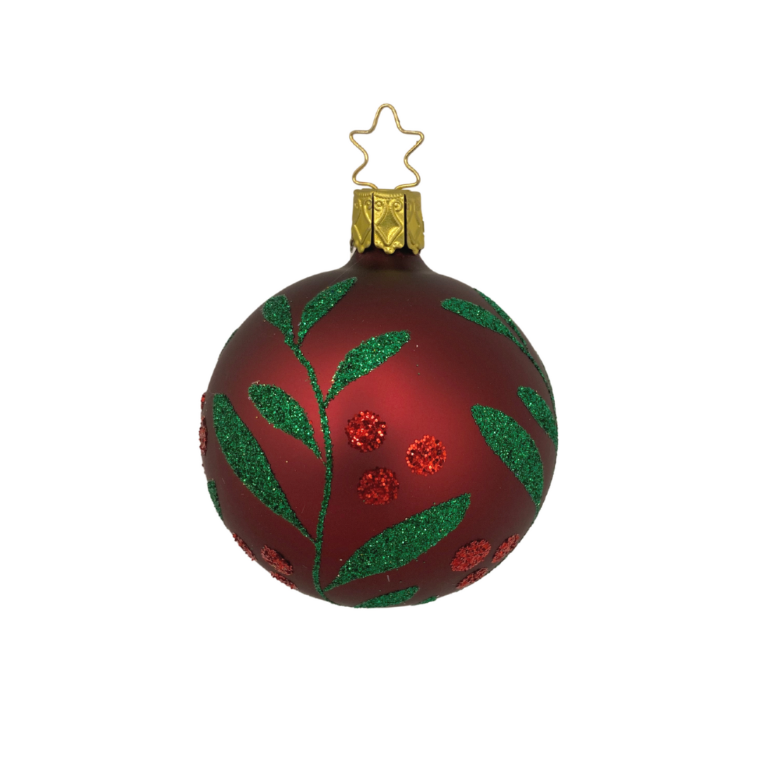 Christmas Leaf Ball, barolo matte, 6cm by Inge Glas of Germany