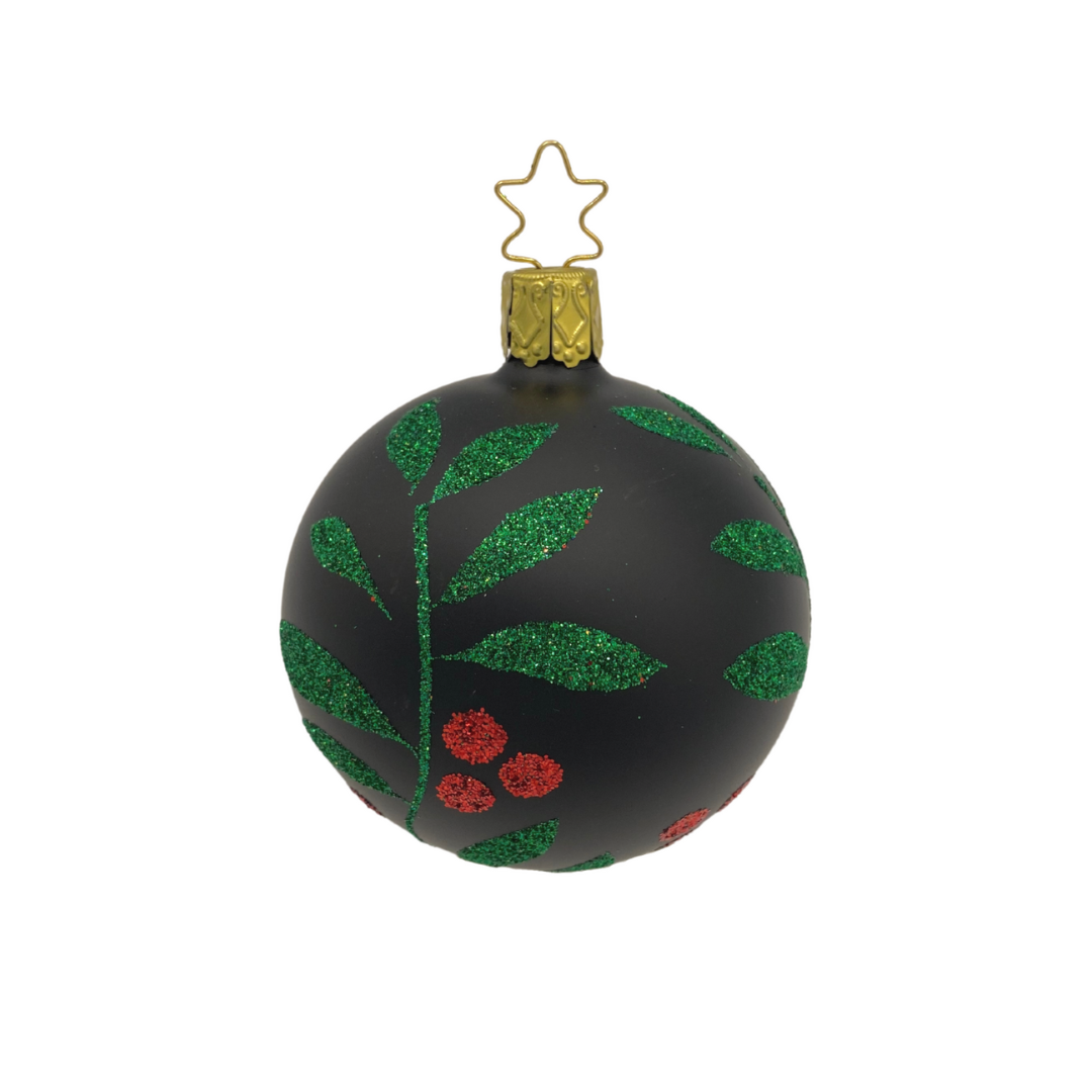 Christmas Leaf Ball, black matte, 6cm by Inge Glas of Germany