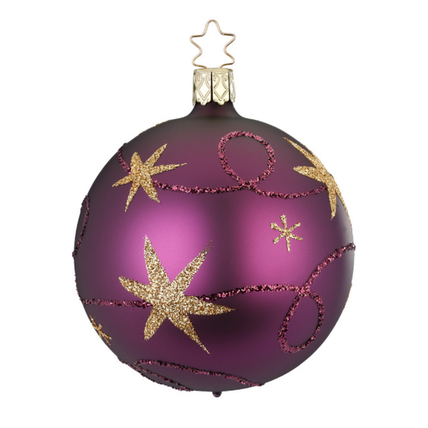 Star Ribbon Ornament, Grape Matte, Large by Inge Glas of Germany