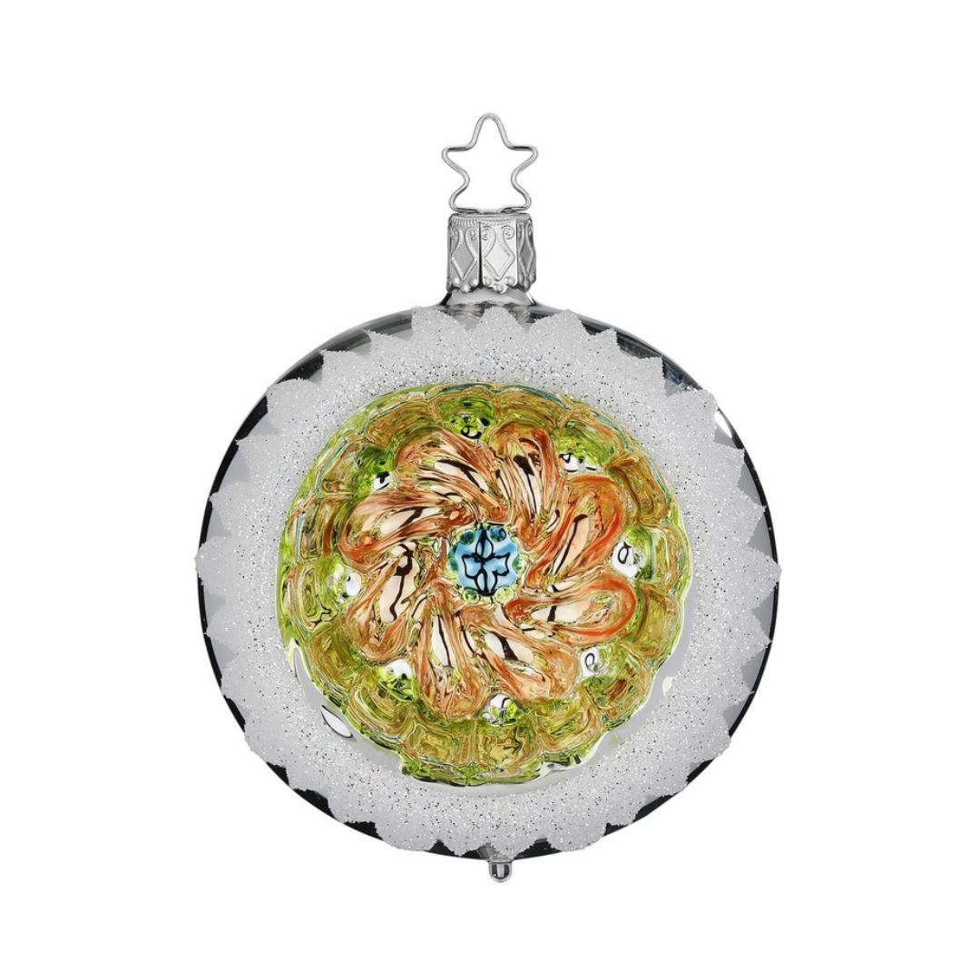 Colorful Snow Flurry Reflection Ornament, Shiny Silver/Orange by Inge Glas of Germany