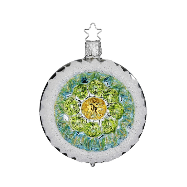 Colorful Snow Flurry Reflection Ornament, Shiny Silver/Green by Inge Glas of Germany