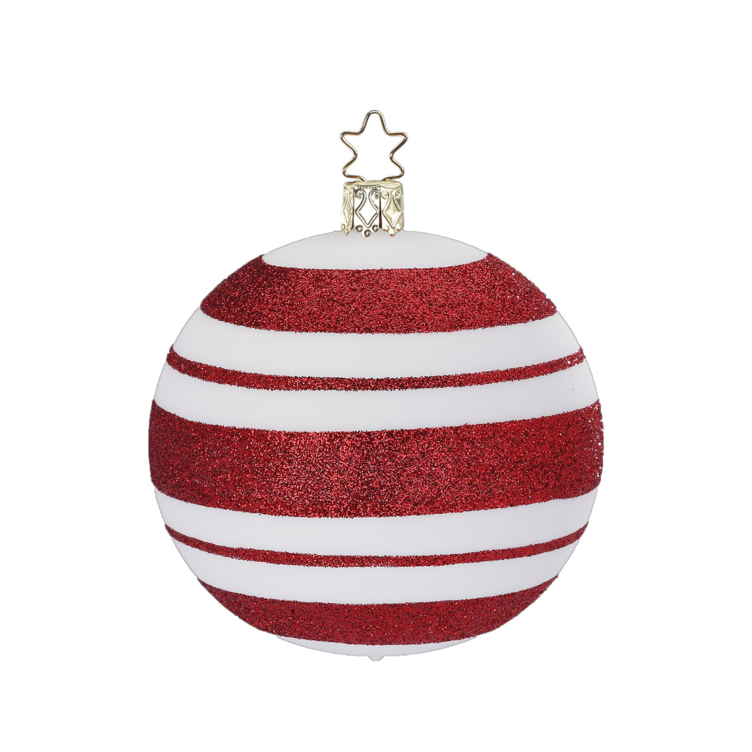 Happy Stripes Ball, red and white, 8cm by Inge Glas of Germany