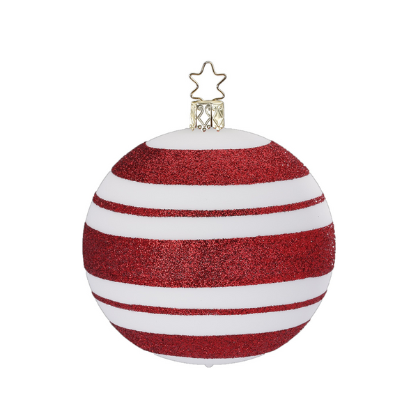 Happy Stripes Ball, red and white, 8cm by Inge Glas of Germany