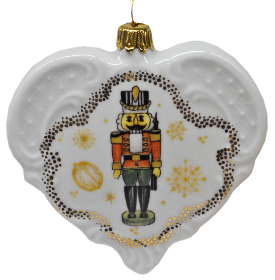 Nutcracker Heart with Dots Ornament, yellow by Lindner Porcelain