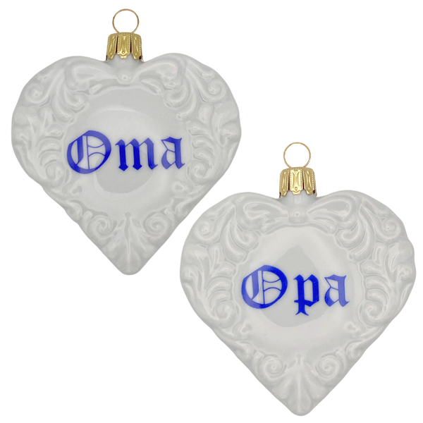 Porcelain Oma or Opa Swirl Heart Ornament by Lindner Porzellanfabrik KG
