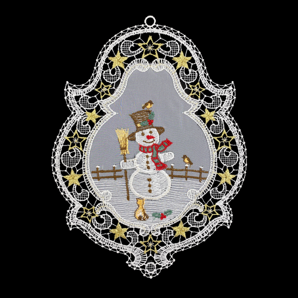 Snowman in Lace Frame Window Hanging by StiVoTex Vogel