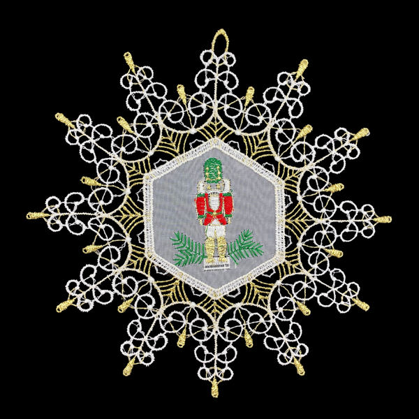 Nutcracker in Snowflake Large Lace Ornament by StiVoTex Vogel