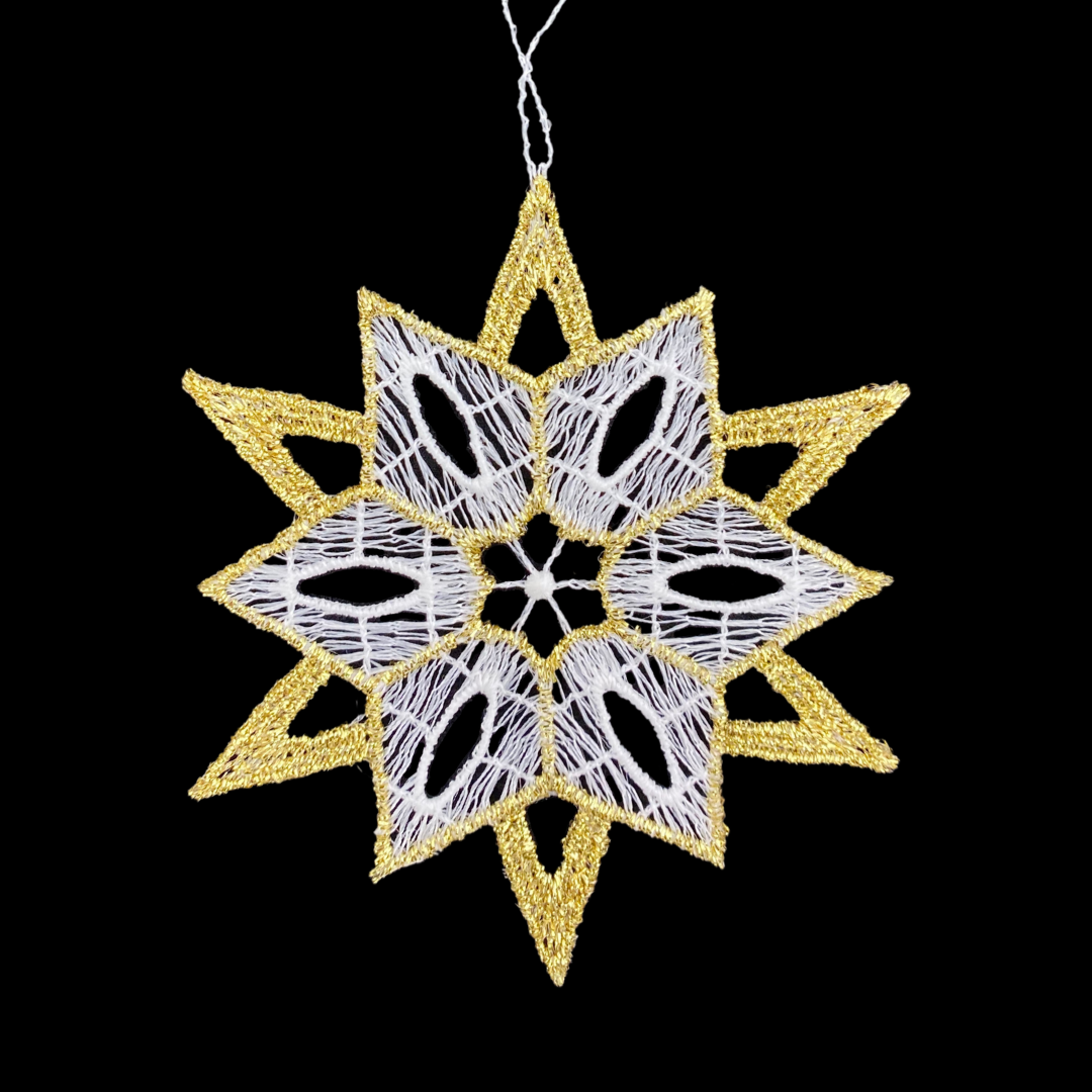 Gold and White Lace Starburst Ornament by StiVoTex Vogel