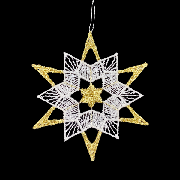 Gold Star with White Center Lace Ornament by StiVoTex Vogel
