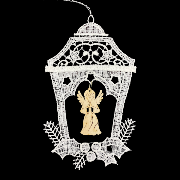 Lace Lantern with Wood Angel and Horn Ornament by StiVoTex Vogel