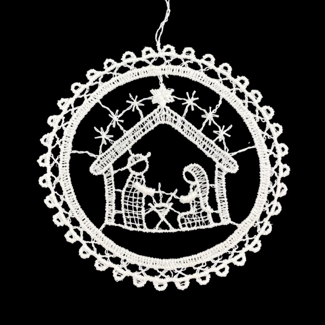 Nativity in Circle Lace Ornament by StiVoTex Vogel
