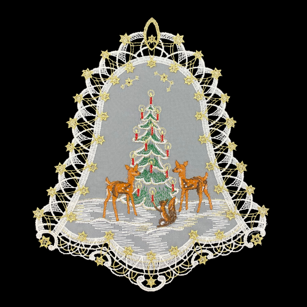 Deer and Tree in Lace Bell Frame Window Hanging by StiVoTex Vogel